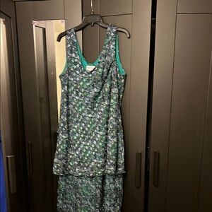 Green and Blue Patterned Sleeveless Dress